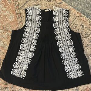 Black Sleeveless Top with White Lace Detailing - Gap brand